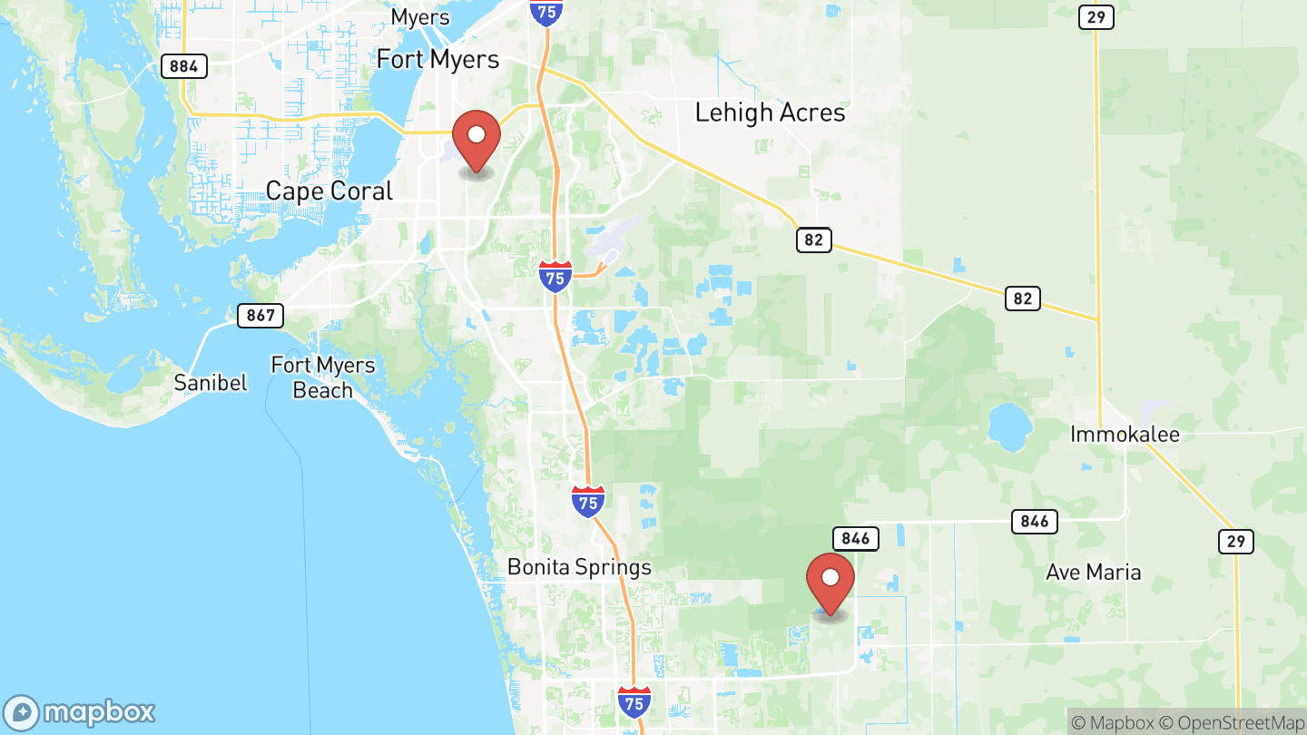 Map with a pin at each place Beginner Woodworking - Woodwrights Guild + Master meets: Fort Myers and Naples