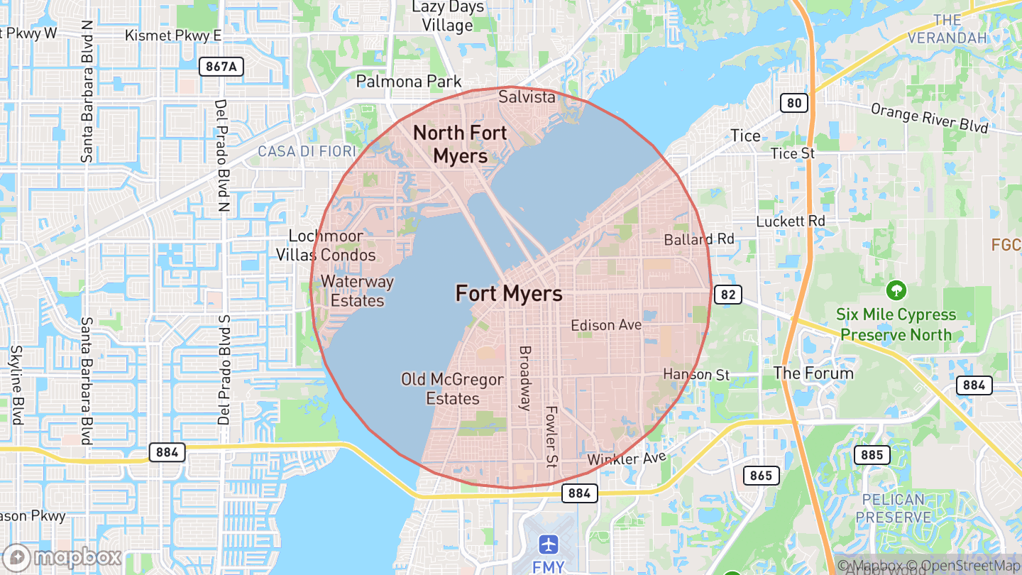 Map showing the approximate area around Aviation